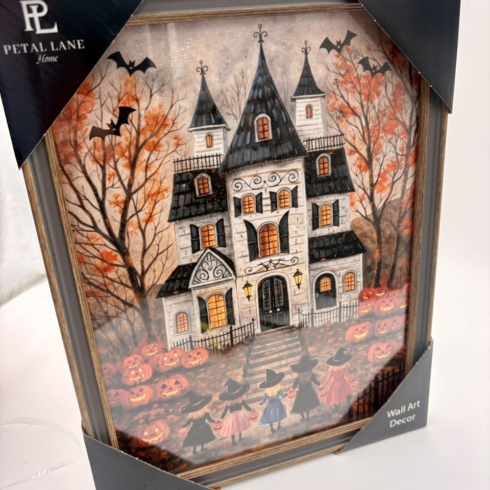 Petal Lane Home Halloween Haunted House Witches Framed Wall Art Decor 11x14